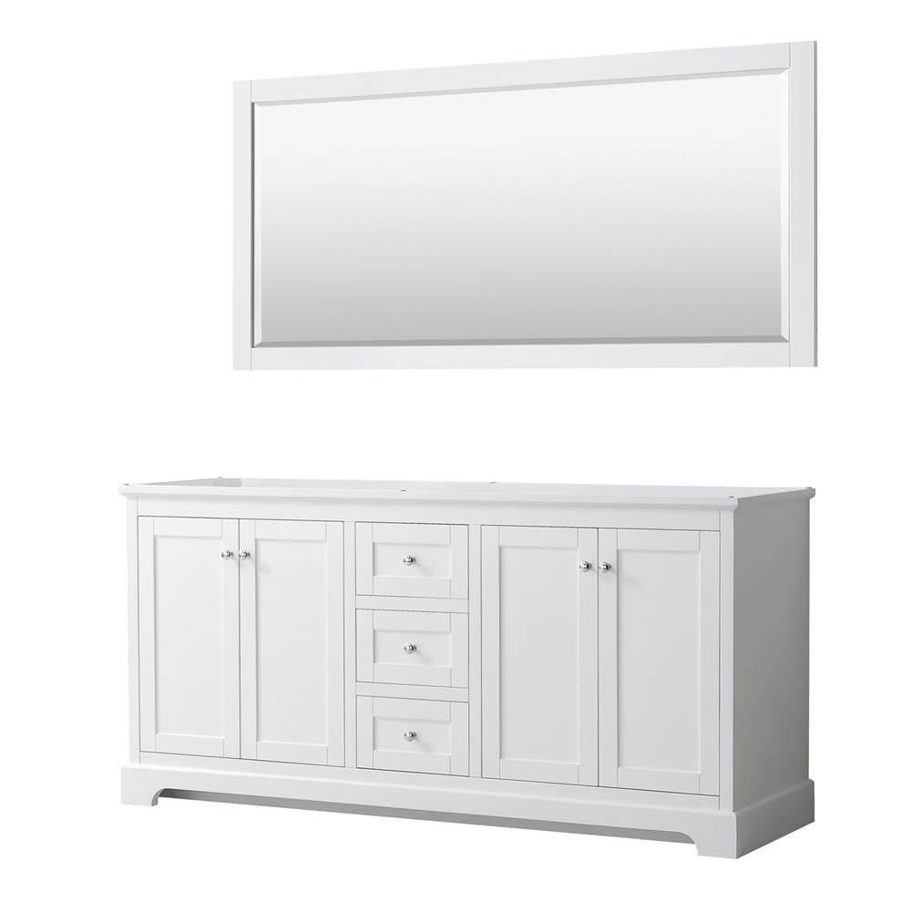 Wyndham Collection - Avery 72 Inch Double Bathroom Vanity in White, No Countertop, No Sinks, and 70 Inch Mirror - White