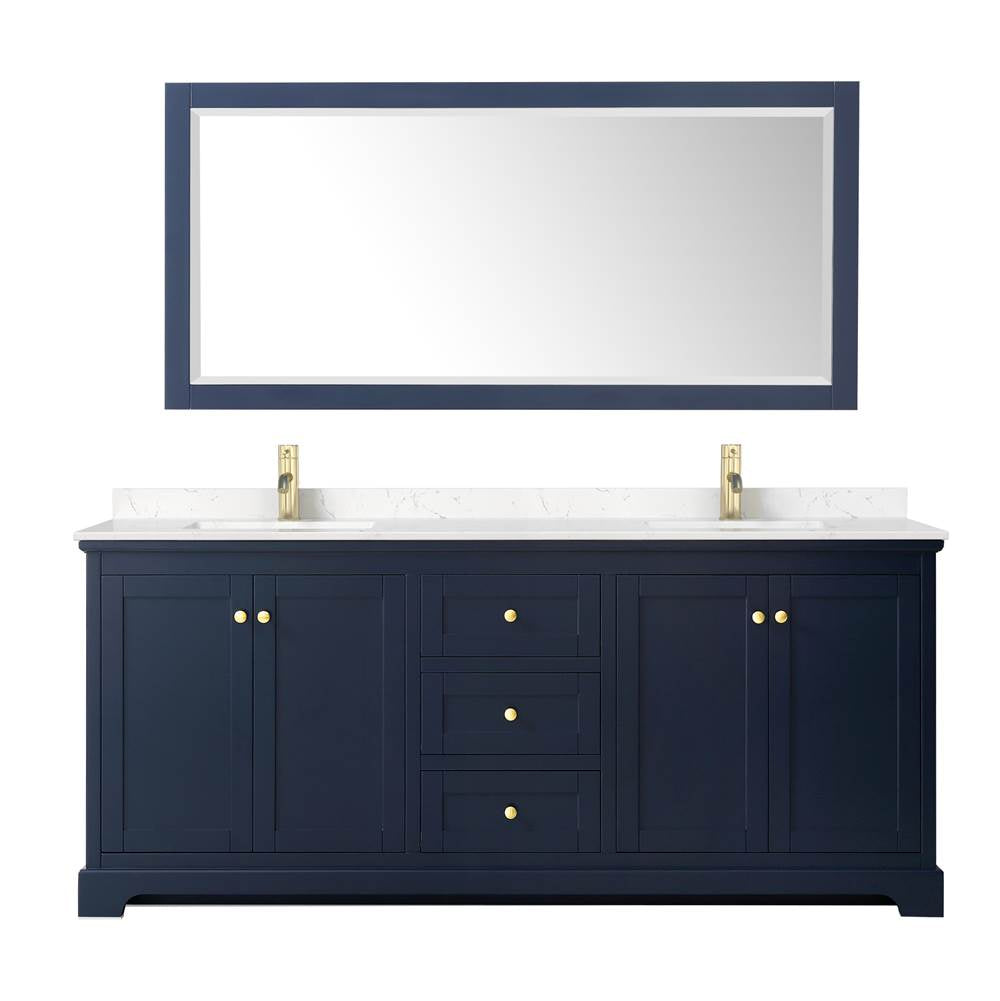 Avery 80 Inch Double Bathroom Vanity in Dark Blue, Carrara Cultured Marble Countertop, Undermount Square Sinks, No Mirror