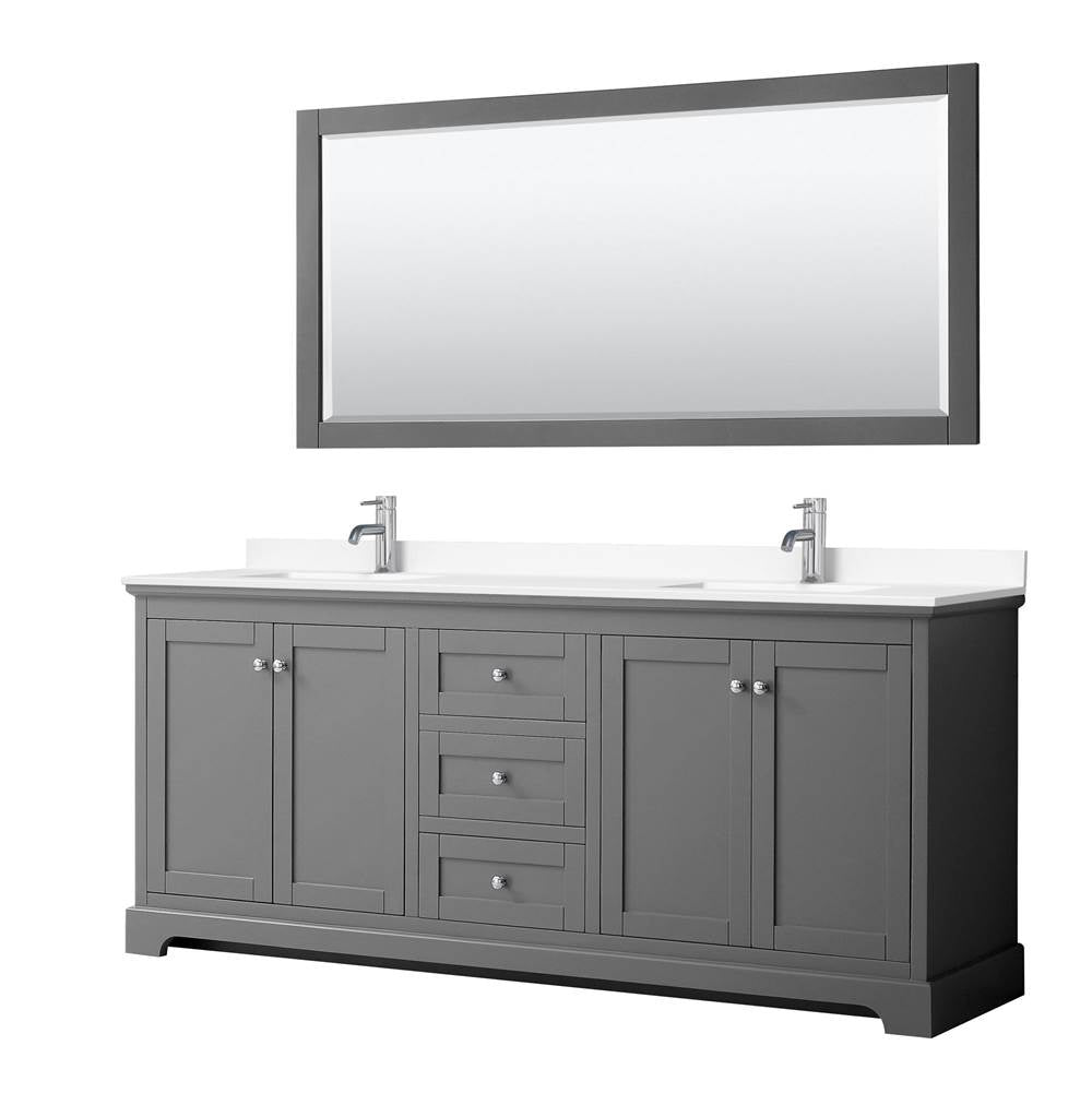 Wyndham Collection - Avery 80 Inch Double Bathroom Vanity in Dark Gray, White Cultured Marble Countertop, Undermount Square Sinks, 70 Inch Mirror