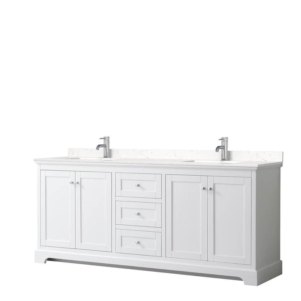 Wyndham Collection - Avery 80 Inch Double Bathroom Vanity in White, Carrara Cultured Marble Countertop, Undermount Square Sinks, No Mirror