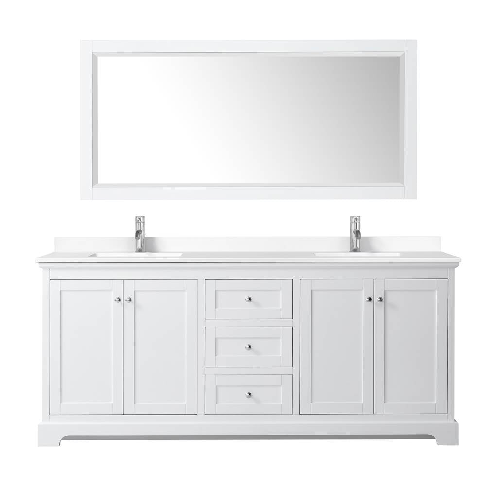 Avery 80 Inch Double Bathroom Vanity in White, White Cultured Marble Countertop, Undermount Square Sinks, No Mirror