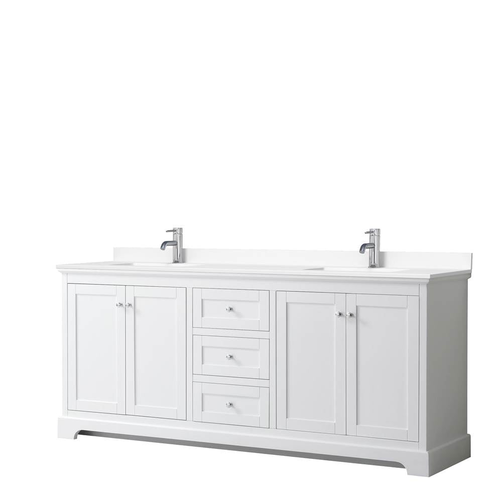 Wyndham Collection - Avery 80 Inch Double Bathroom Vanity in White, White Cultured Marble Countertop, Undermount Square Sinks, No Mirror