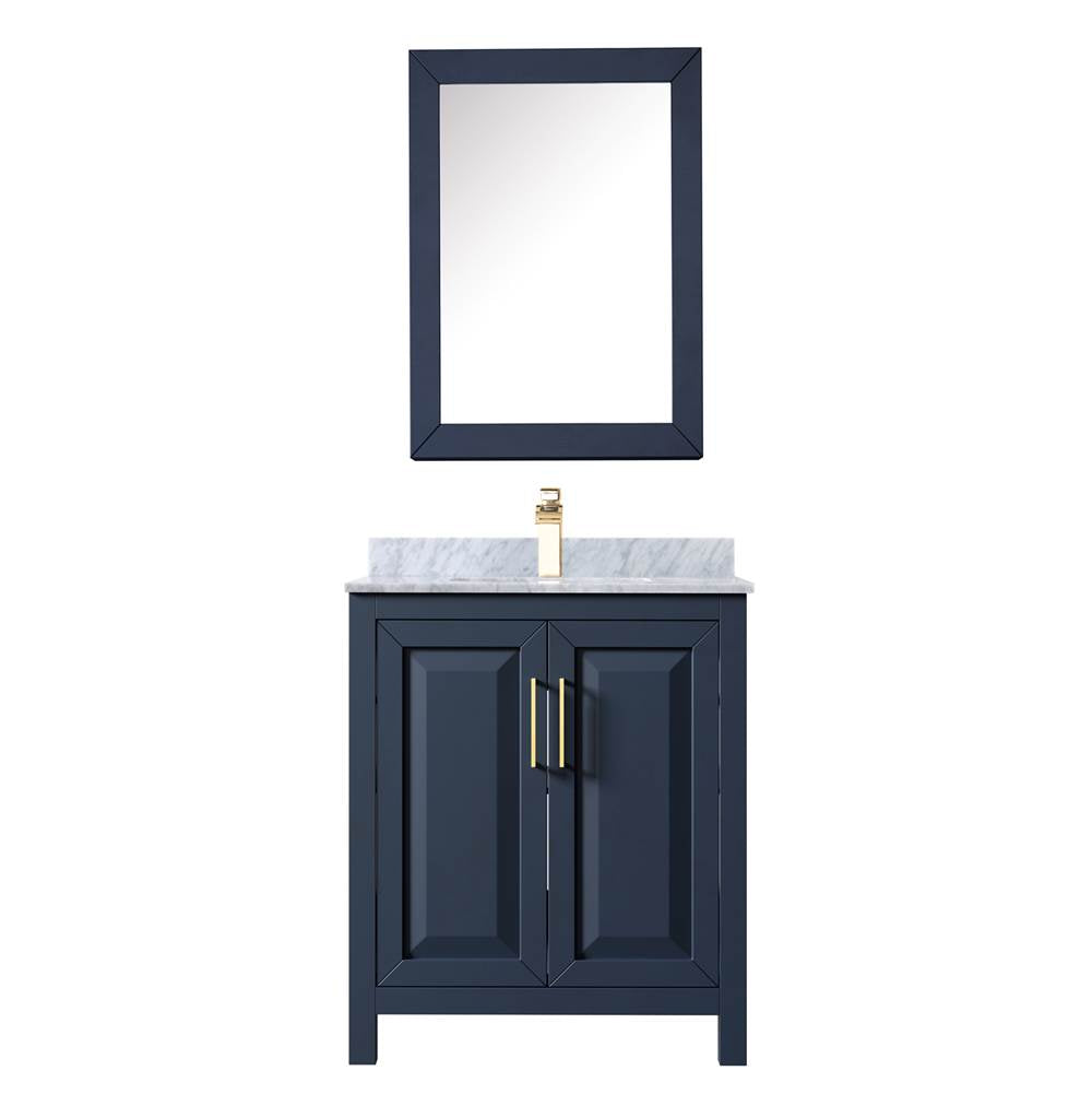 Daria 30 Inch Single Bathroom Vanity in Dark Blue, White Carrara Marble Countertop, Undermount Square Sink, Medicine Cabinet