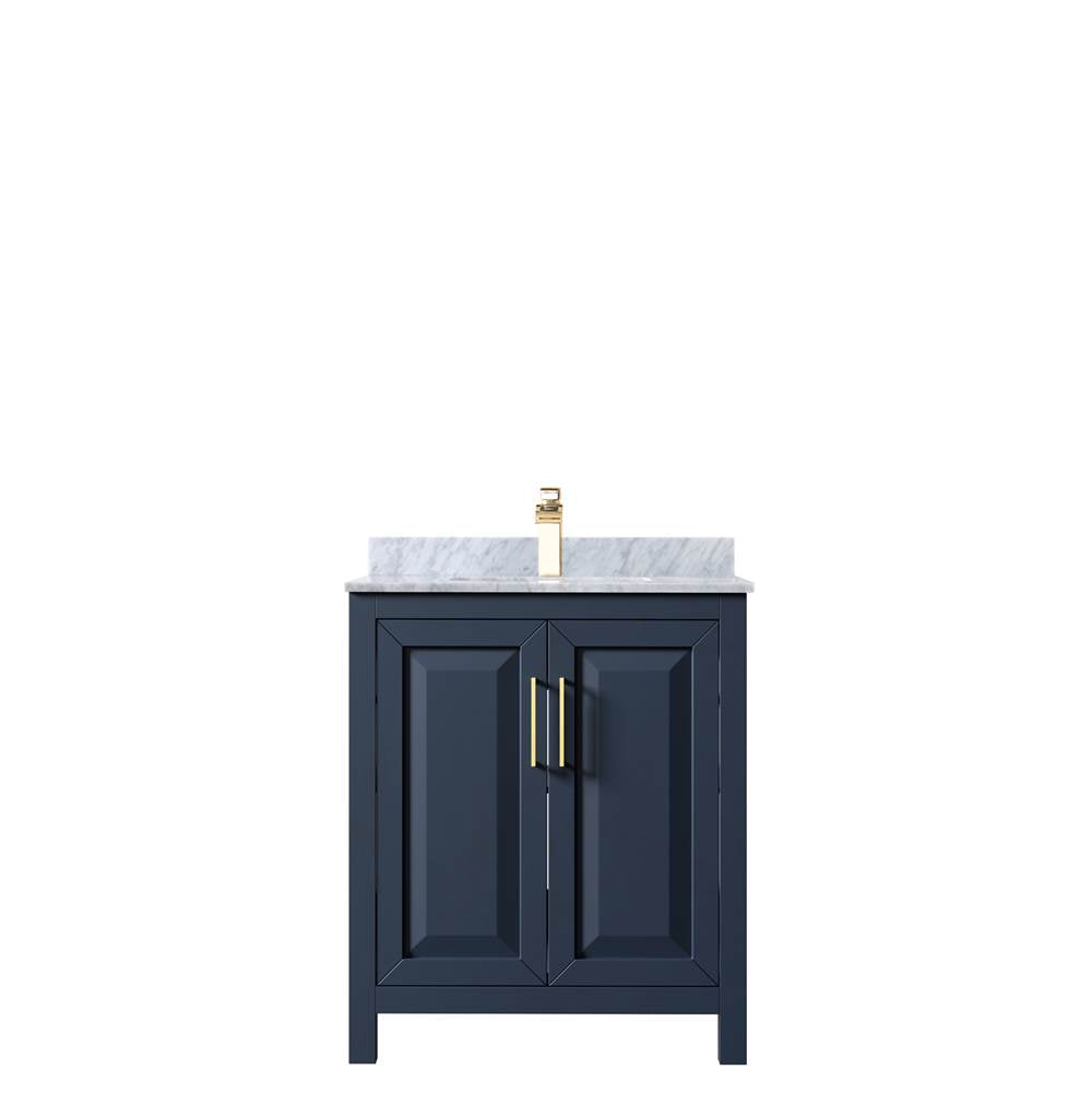 Daria 30 Inch Single Bathroom Vanity in Dark Blue, White Carrara Marble Countertop, Undermount Square Sink, No Mirror