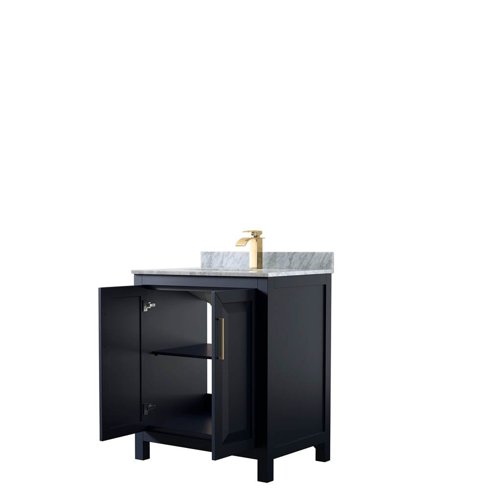 Daria 30 Inch Single Bathroom Vanity in Dark Blue, White Carrara Marble Countertop, Undermount Square Sink, No Mirror