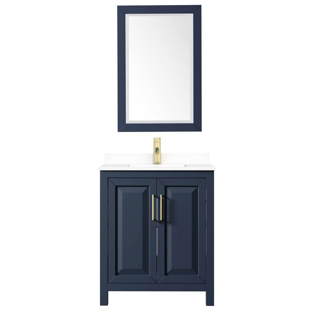 Daria 30 Inch Single Bathroom Vanity in Dark Blue, White Cultured Marble Countertop, Undermount Square Sink, 24 Inch Mirror