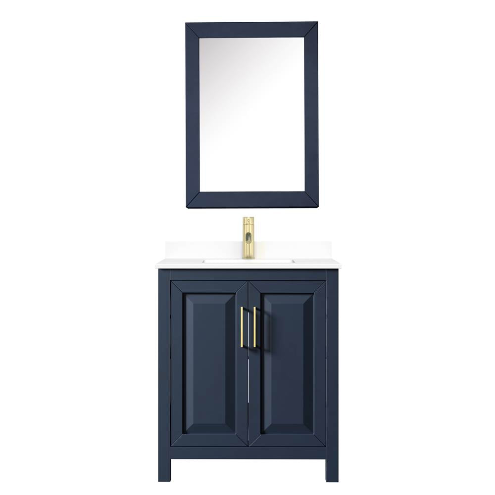 Daria 30 Inch Single Bathroom Vanity in Dark Blue, White Cultured Marble Countertop, Undermount Square Sink, Medicine Cabinet