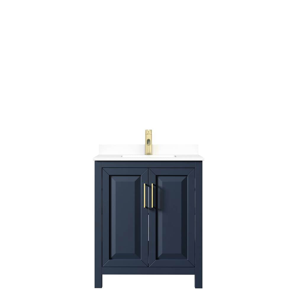 Daria 30 Inch Single Bathroom Vanity in Dark Blue, White Cultured Marble Countertop, Undermount Square Sink, No Mirror