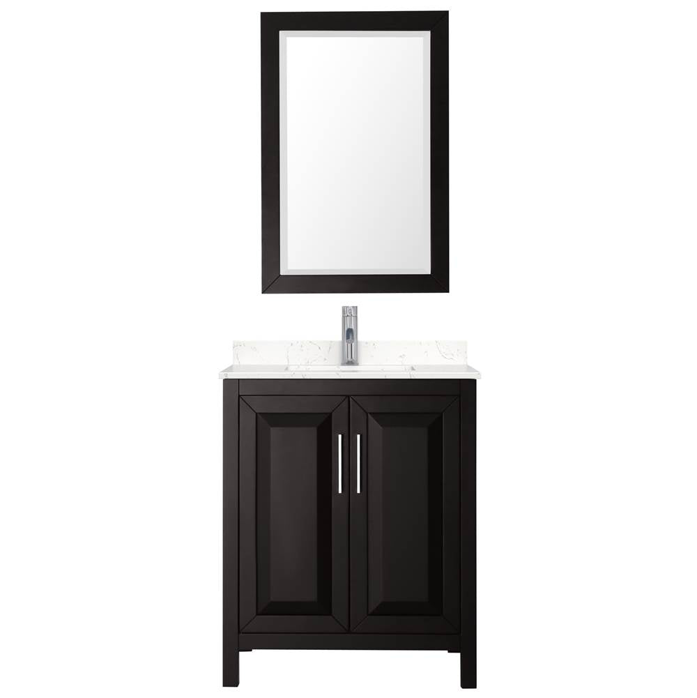 Daria 30 Inch Single Bathroom Vanity in Dark Espresso, Carrara Cultured Marble Countertop, Undermount Square Sink, 24 Inch Mirror