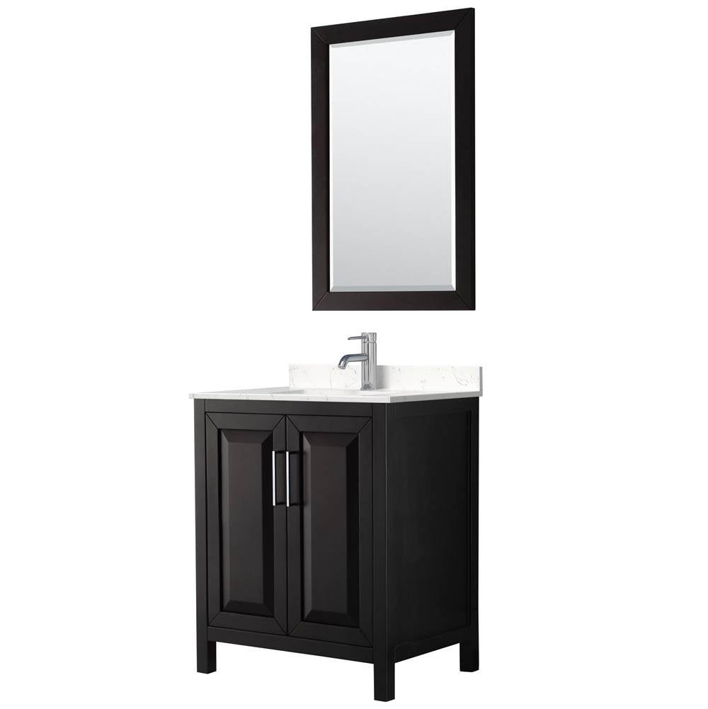 Wyndham Collection - Daria 30 Inch Single Bathroom Vanity in Dark Espresso, Carrara Cultured Marble Countertop, Undermount Square Sink, 24 Inch Mirror