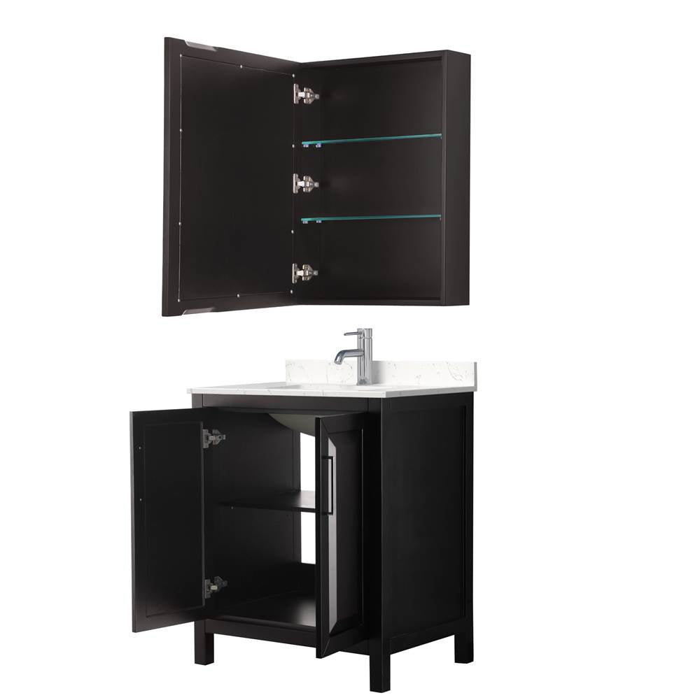 Daria 30 Inch Single Bathroom Vanity in Dark Espresso, Carrara Cultured Marble Countertop, Undermount Square Sink, Medicine Cabinet