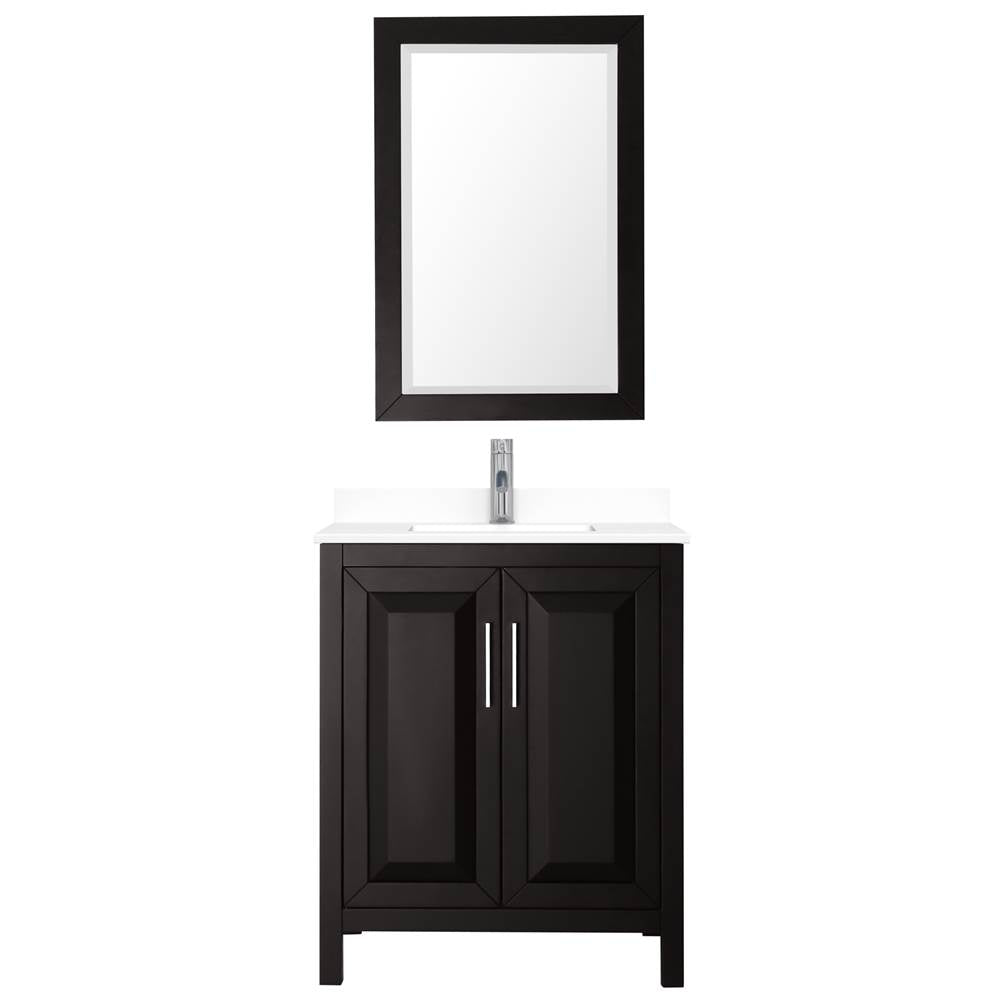 Daria 30 Inch Single Bathroom Vanity in Dark Espresso, White Cultured Marble Countertop, Undermount Square Sink, 24 Inch Mirror