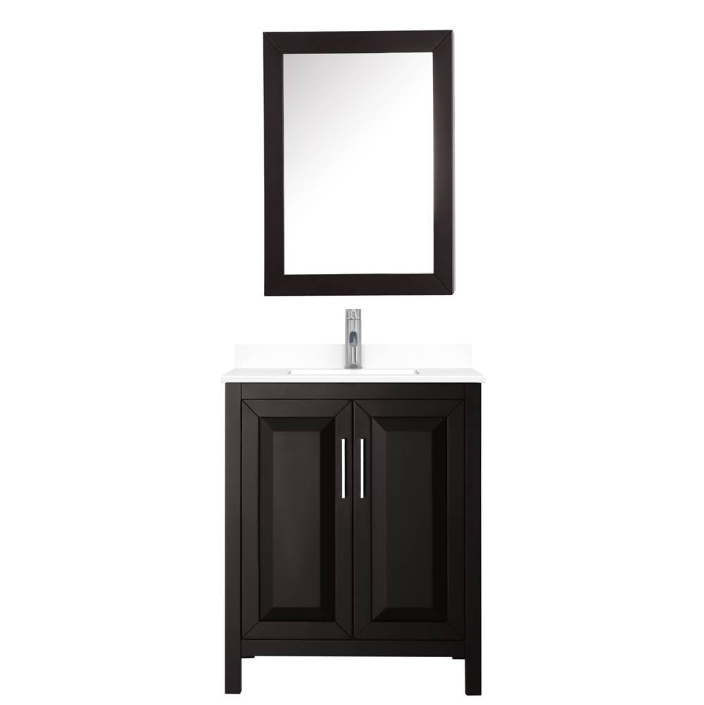 Daria 30 Inch Single Bathroom Vanity in Dark Espresso, White Cultured Marble Countertop, Undermount Square Sink, Medicine Cabinet