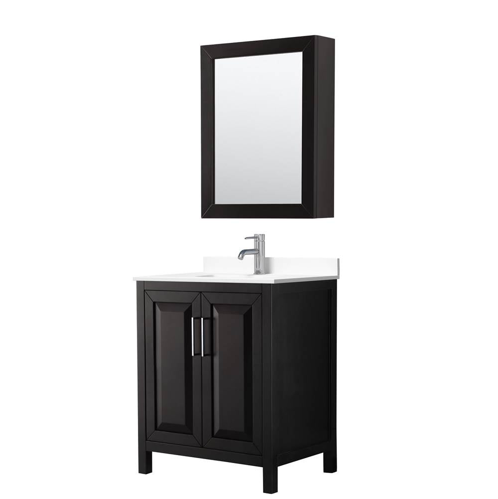 Wyndham Collection - Daria 30 Inch Single Bathroom Vanity in Dark Espresso, White Cultured Marble Countertop, Undermount Square Sink, Medicine Cabinet