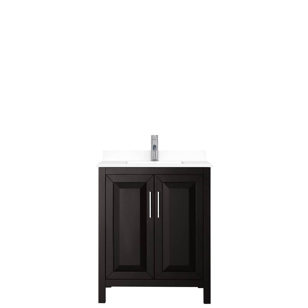 Daria 30 Inch Single Bathroom Vanity in Dark Espresso, White Cultured Marble Countertop, Undermount Square Sink, No Mirror