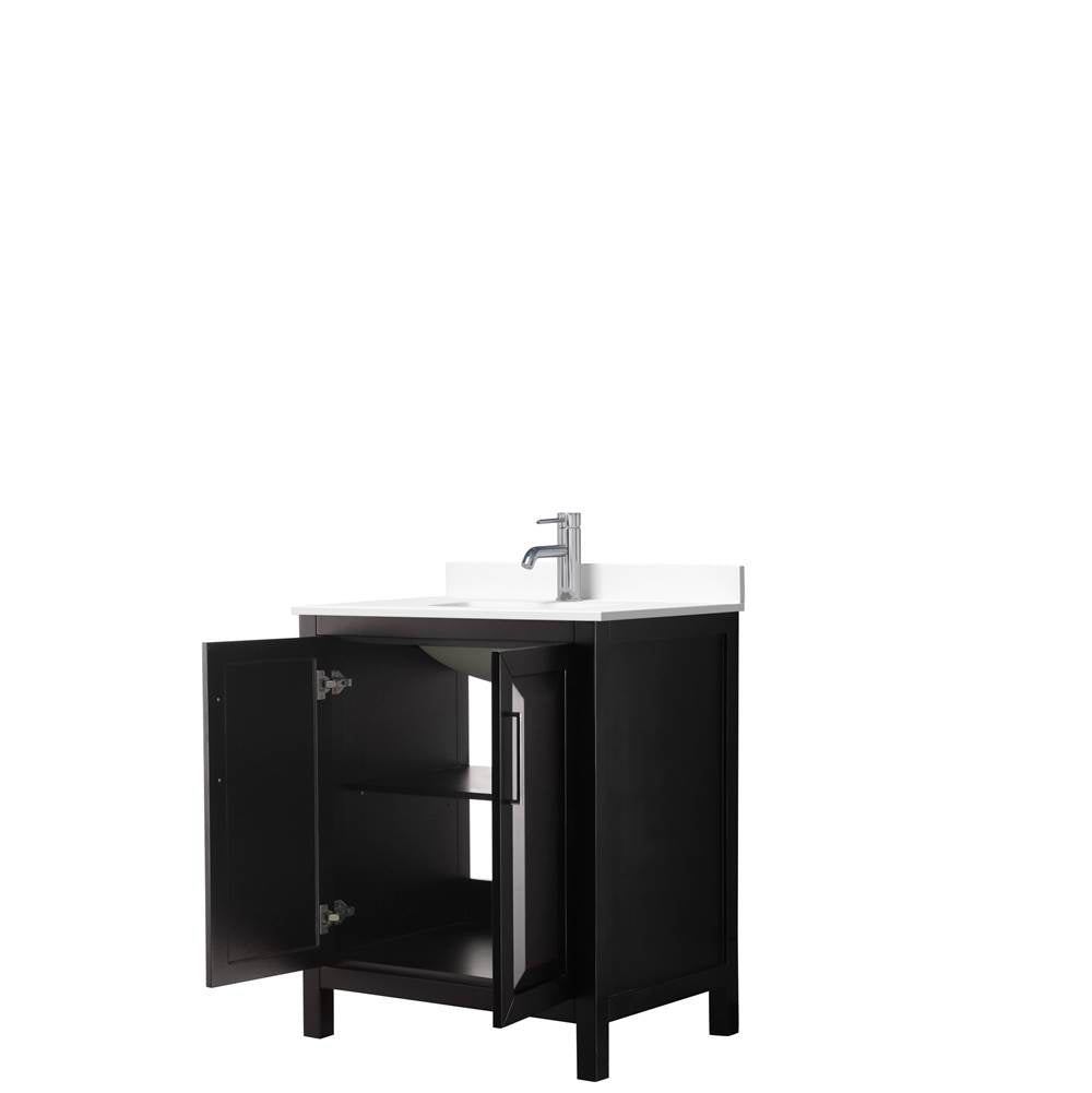 Daria 30 Inch Single Bathroom Vanity in Dark Espresso, White Cultured Marble Countertop, Undermount Square Sink, No Mirror