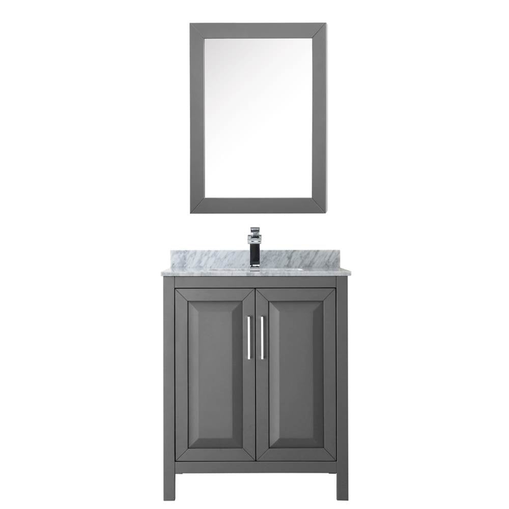 Daria 30 Inch Single Bathroom Vanity in Dark Blue, White Carrara Marble Countertop, Undermount Square Sink, Medicine Cabinet