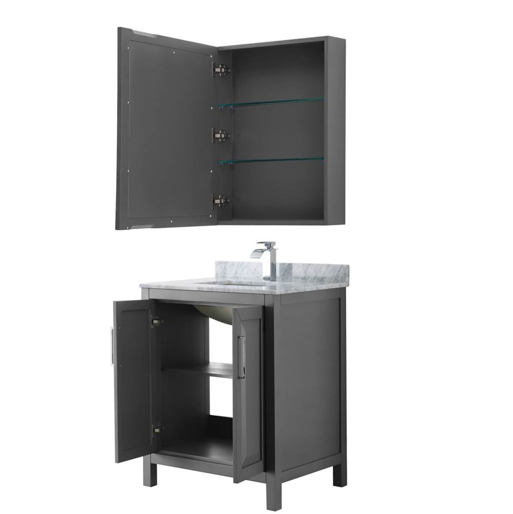 Daria 30 Inch Single Bathroom Vanity in Dark Blue, White Carrara Marble Countertop, Undermount Square Sink, Medicine Cabinet