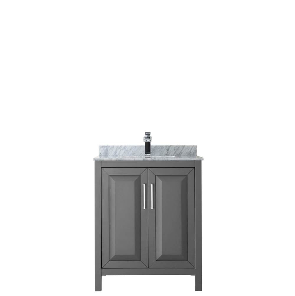 Daria 30 Inch Single Bathroom Vanity in Dark Blue, White Carrara Marble Countertop, Undermount Square Sink, No Mirror