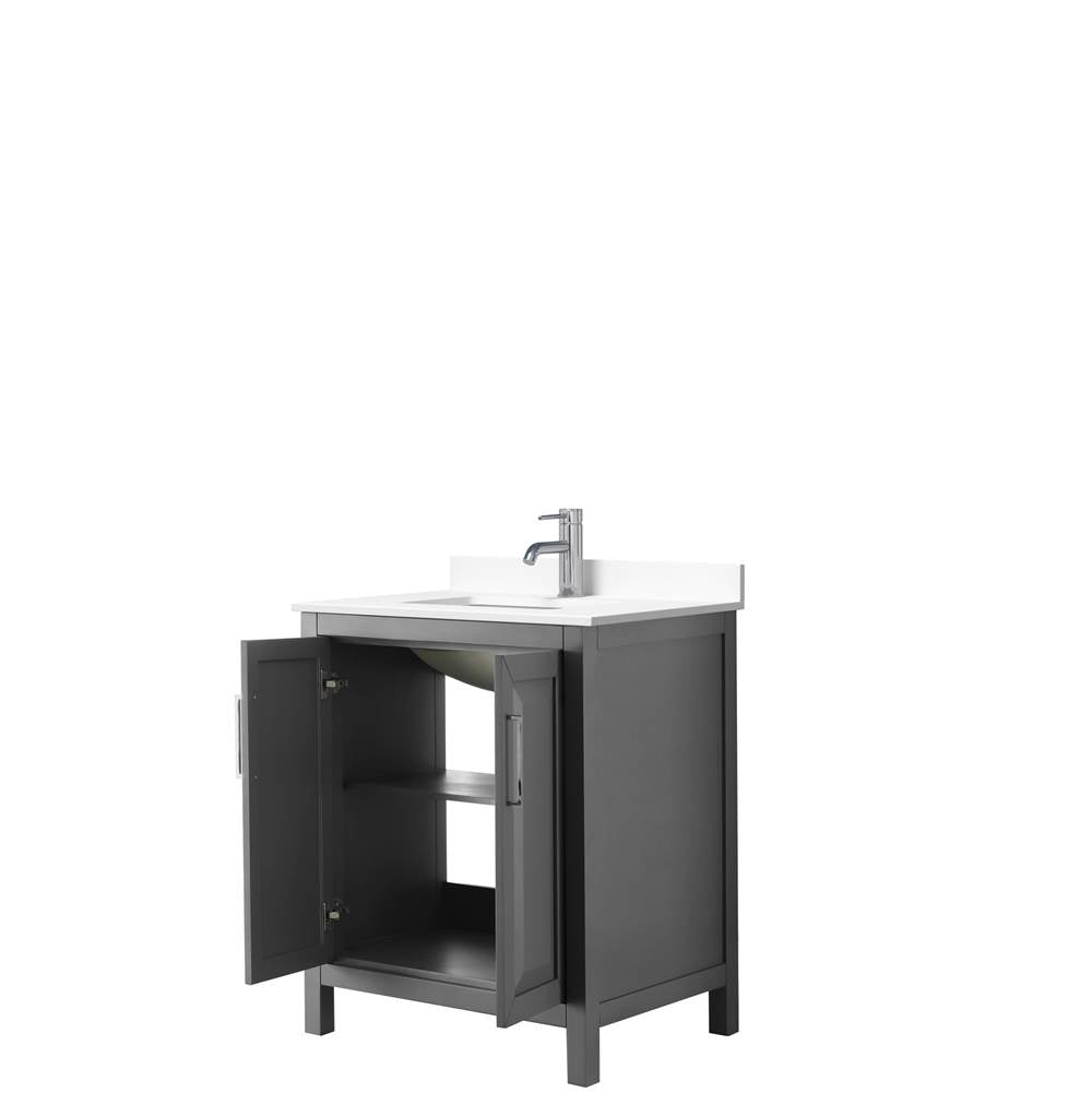 Daria 30 Inch Single Bathroom Vanity in Dark Gray, White Cultured Marble Countertop, Undermount Square Sink, No Mirror