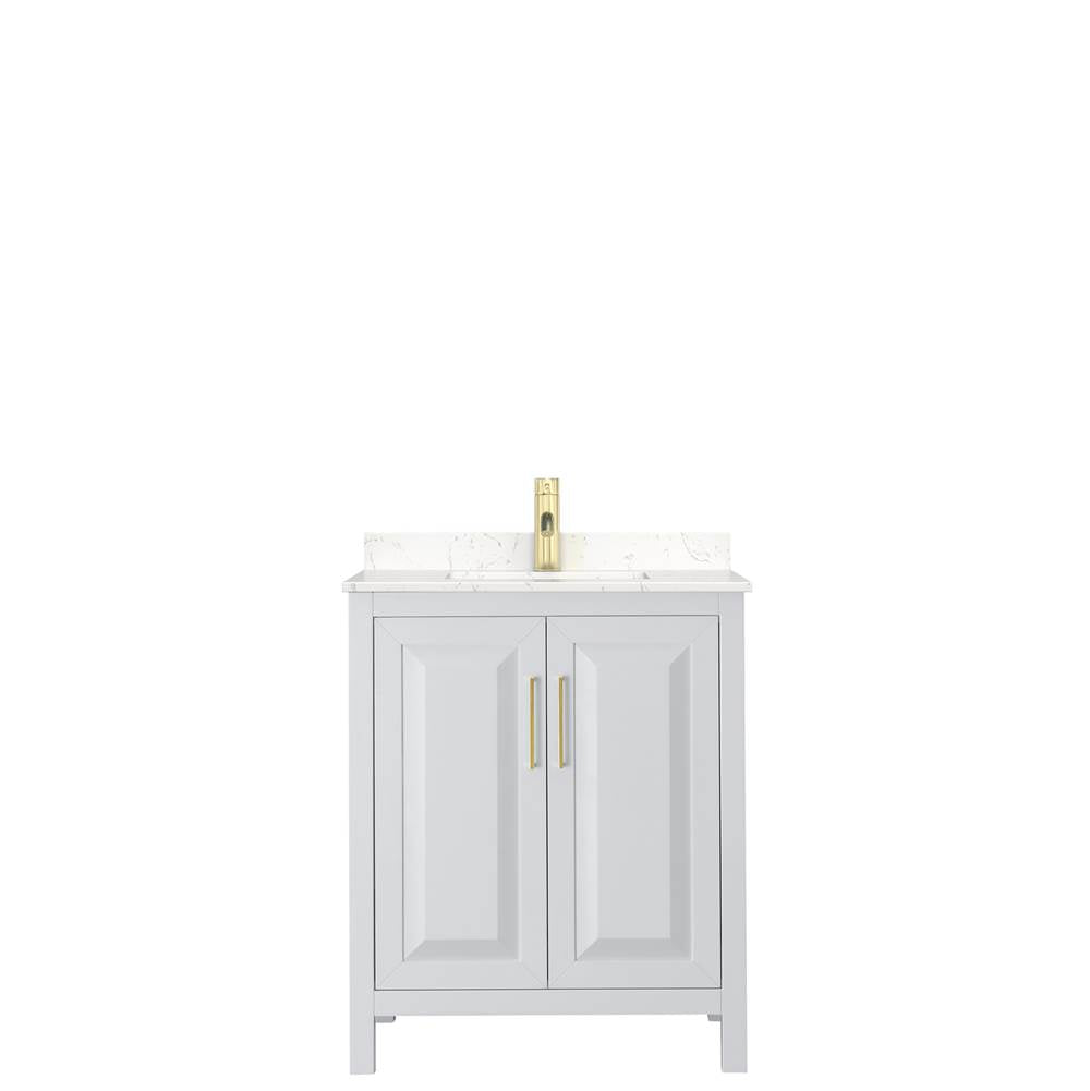 Daria 30 Inch Single Bathroom Vanity in White, Carrara Cultured Marble Countertop, Undermount Square Sink, Brushed Gold Trim