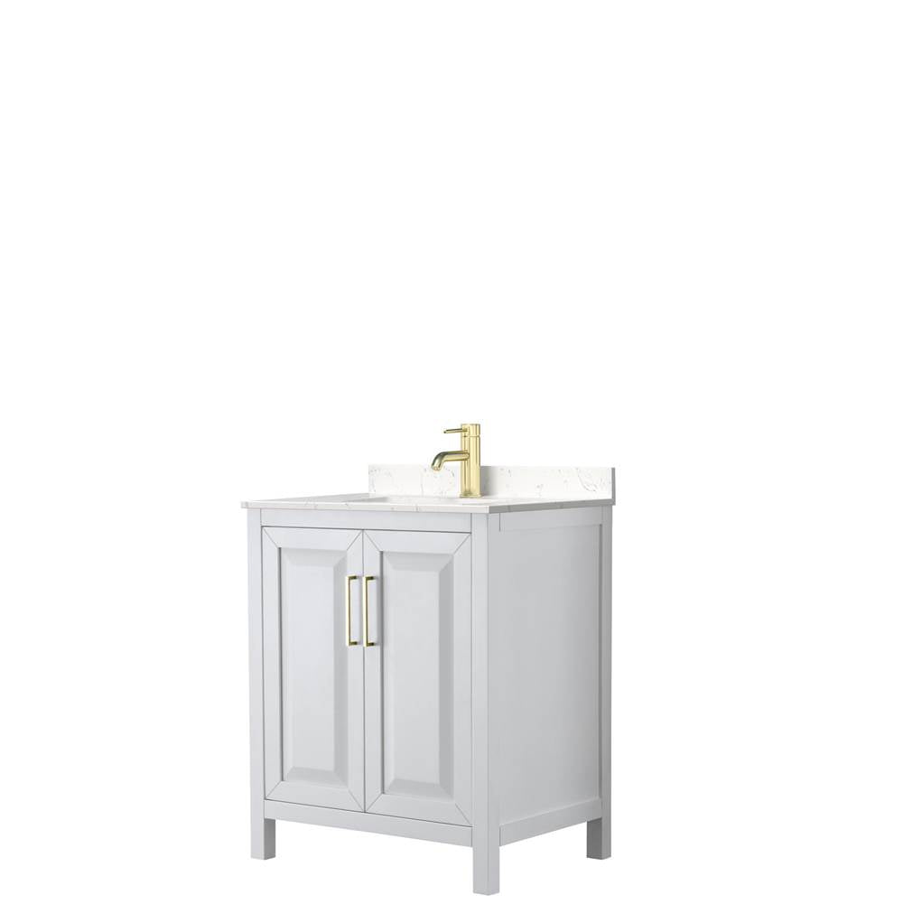 Wyndham Collection - Daria 30 Inch Single Bathroom Vanity in White, Carrara Cultured Marble Countertop, Undermount Square Sink, Brushed Gold Trim