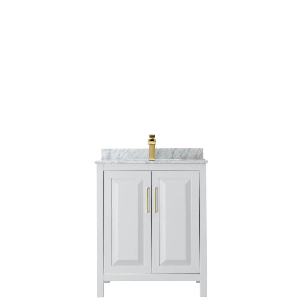 Daria 30 Inch Single Bathroom Vanity in White, White Carrara Marble Countertop, Undermount Square Sink, Brushed Gold Trim