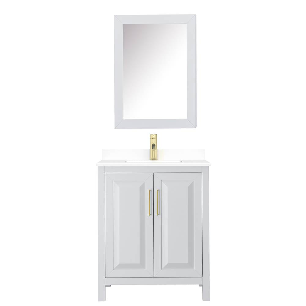 Daria 30 Inch Single Bathroom Vanity in White, White Cultured Marble Countertop, Undermount Square Sink, Medicine Cabinet, Brushed Gold Trim