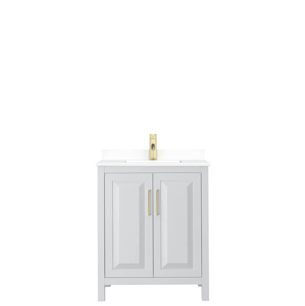 Daria 30 Inch Single Bathroom Vanity in White, White Cultured Marble Countertop, Undermount Square Sink, Brushed Gold Trim