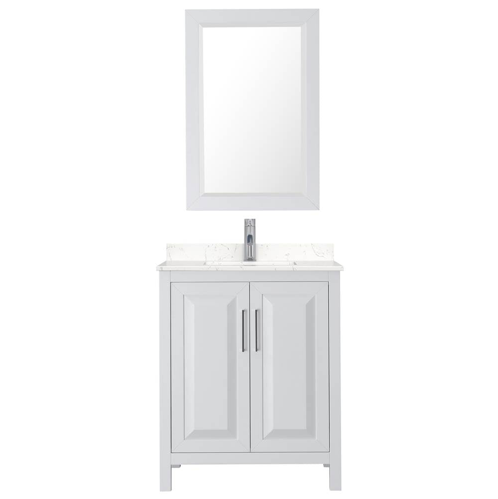 Daria 30 Inch Single Bathroom Vanity in White, Carrara Cultured Marble Countertop, Undermount Square Sink, 24 Inch Mirror