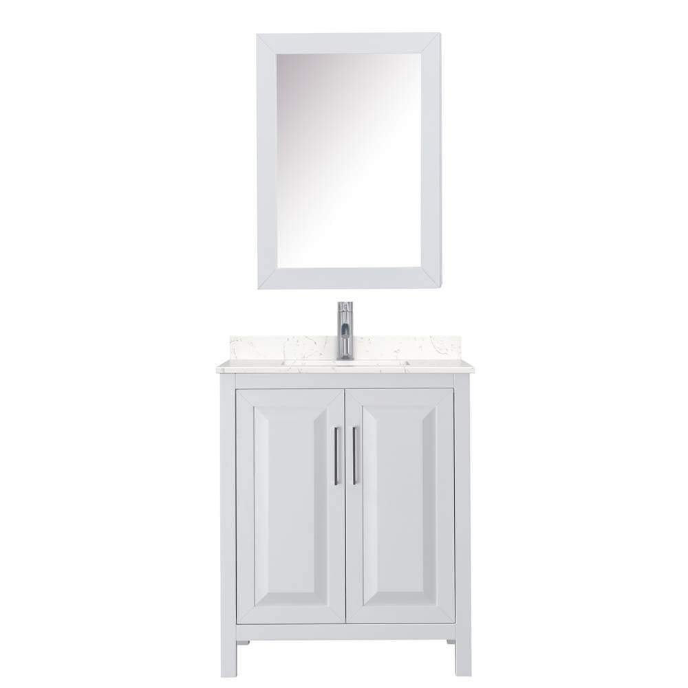 Daria 30 Inch Single Bathroom Vanity in White, Carrara Cultured Marble Countertop, Undermount Square Sink, Medicine Cabinet