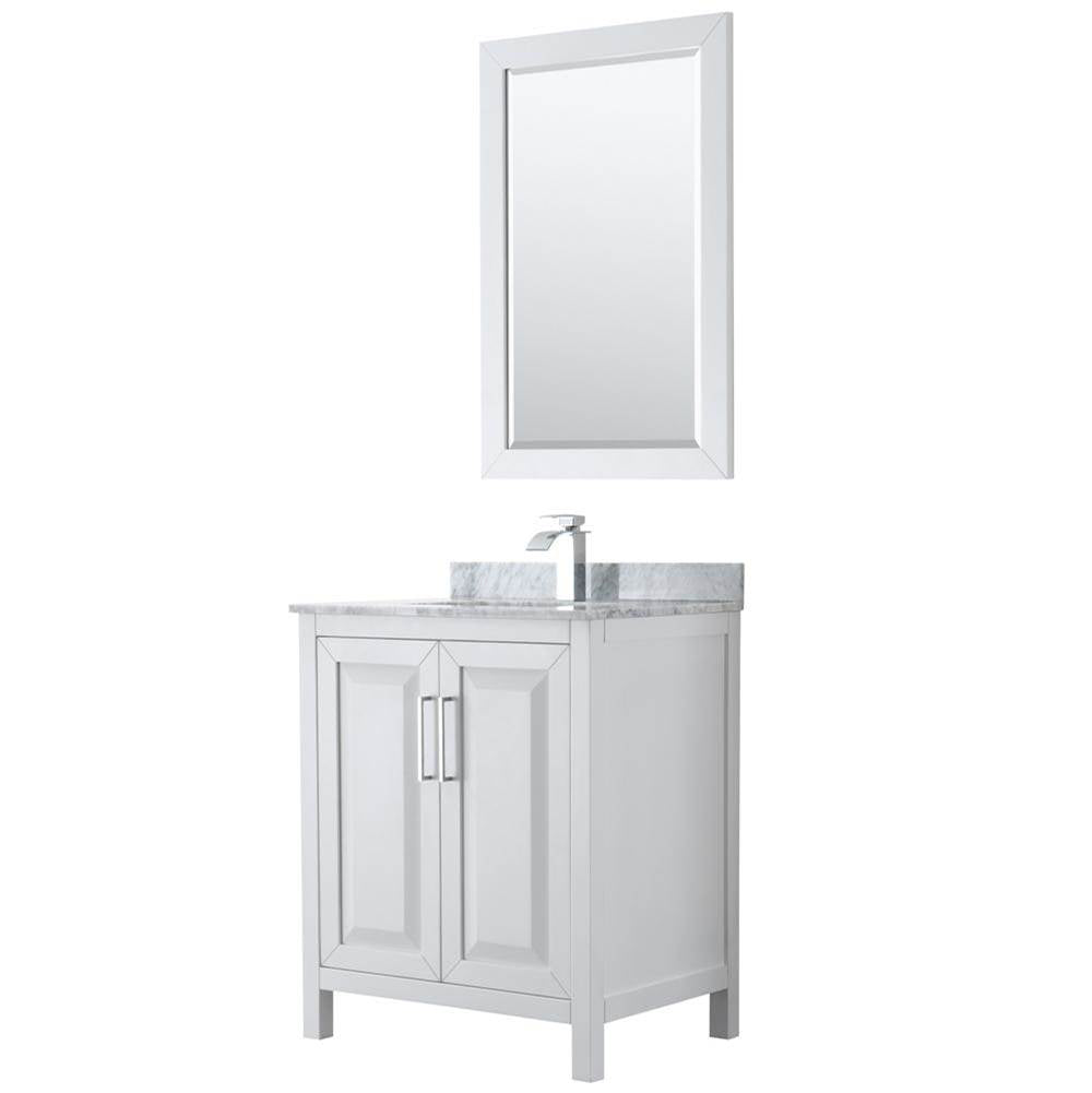 Wyndham Collection - Daria 30 Inch Single Bathroom Vanity in White, White Carrara Marble Countertop, Undermount Square Sink, and 24 Inch Mirror - White