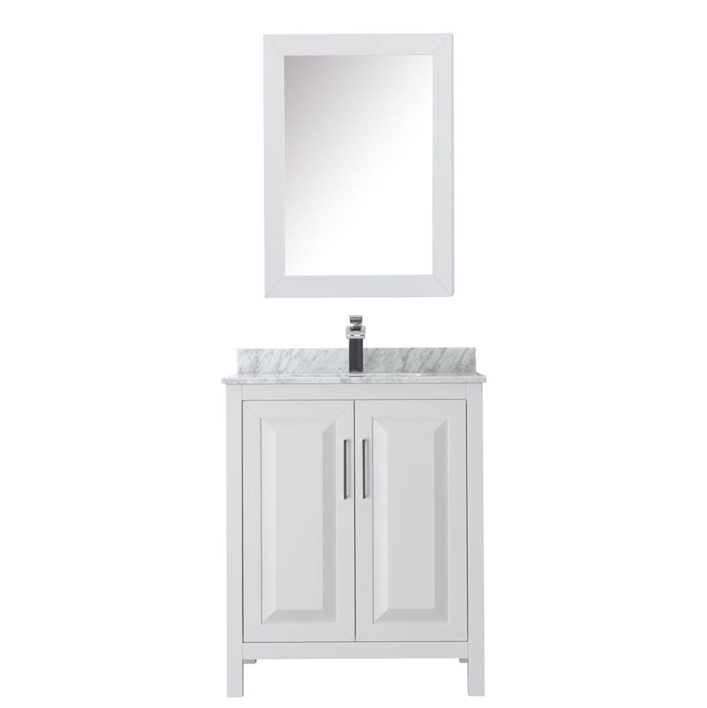 Daria 30 Inch Single Bathroom Vanity in Dark Blue, White Carrara Marble Countertop, Undermount Square Sink, Medicine Cabinet