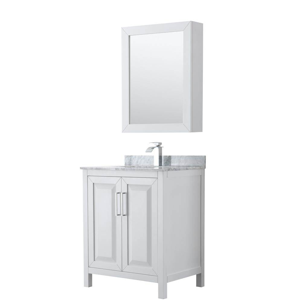 Wyndham Collection - Daria 30 Inch Single Bathroom Vanity in White, White Carrara Marble Countertop, Undermount Square Sink, and Medicine Cabinet - White