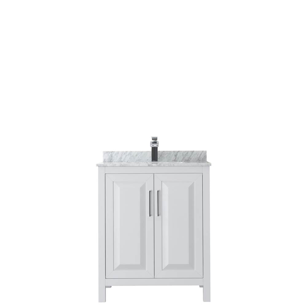Daria 30 Inch Single Bathroom Vanity in Dark Blue, White Carrara Marble Countertop, Undermount Square Sink, No Mirror