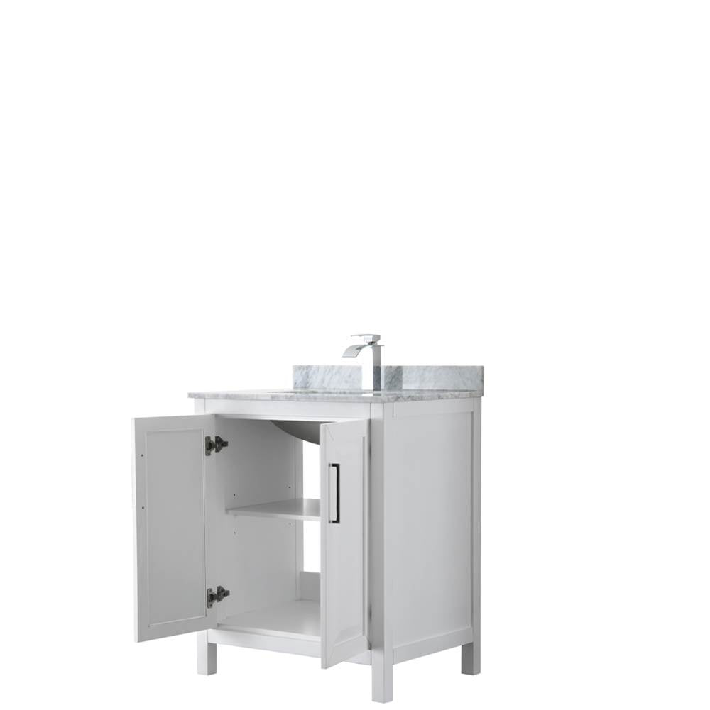 Daria 30 Inch Single Bathroom Vanity in Dark Blue, White Carrara Marble Countertop, Undermount Square Sink, No Mirror