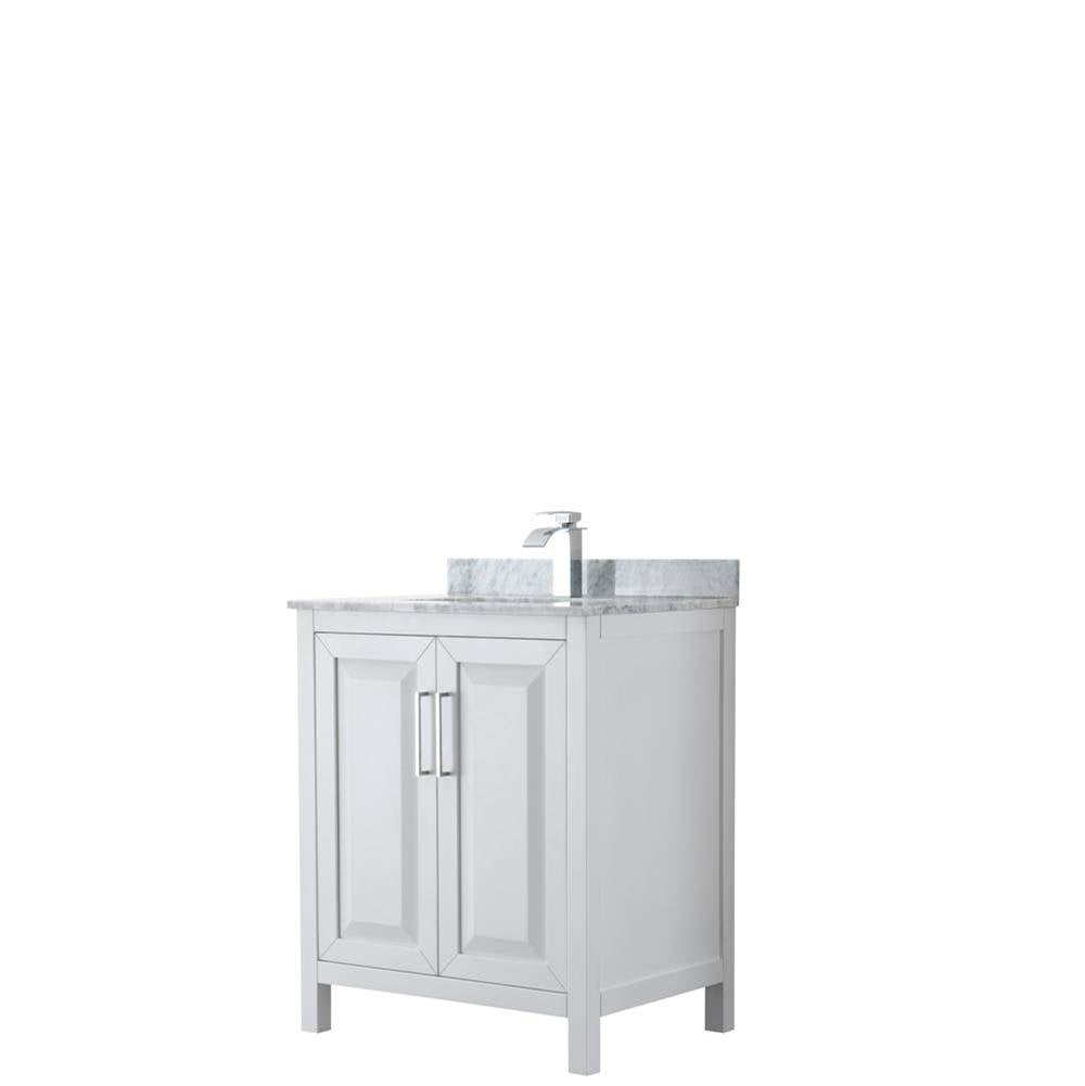 Wyndham Collection - Daria 30 Inch Single Bathroom Vanity in White, White Carrara Marble Countertop, Undermount Square Sink, and No Mirror - White