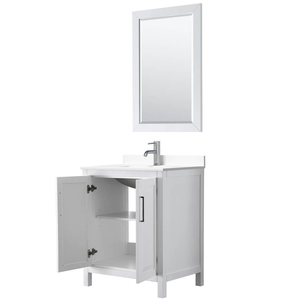 Daria 30 Inch Single Bathroom Vanity in White, White Cultured Marble Countertop, Undermount Square Sink, 24 Inch Mirror