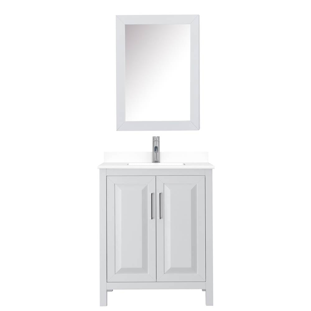 Daria 30 Inch Single Bathroom Vanity in White, White Cultured Marble Countertop, Undermount Square Sink, Medicine Cabinet