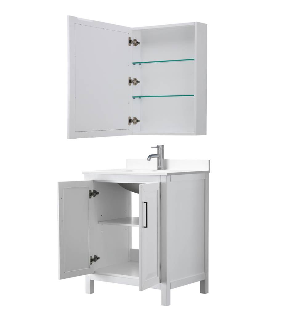 Daria 30 Inch Single Bathroom Vanity in White, White Cultured Marble Countertop, Undermount Square Sink, Medicine Cabinet