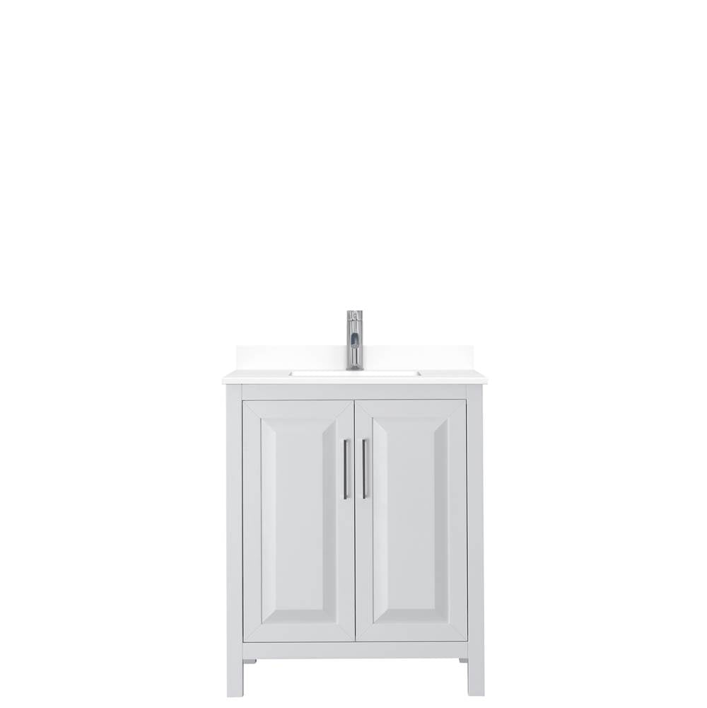 Daria 30 Inch Single Bathroom Vanity in White, White Cultured Marble Countertop, Undermount Square Sink, No Mirror