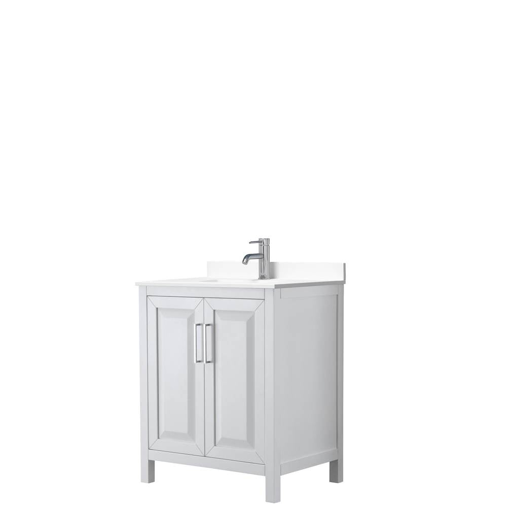 Wyndham Collection - Daria 30 Inch Single Bathroom Vanity in White, White Cultured Marble Countertop, Undermount Square Sink, No Mirror