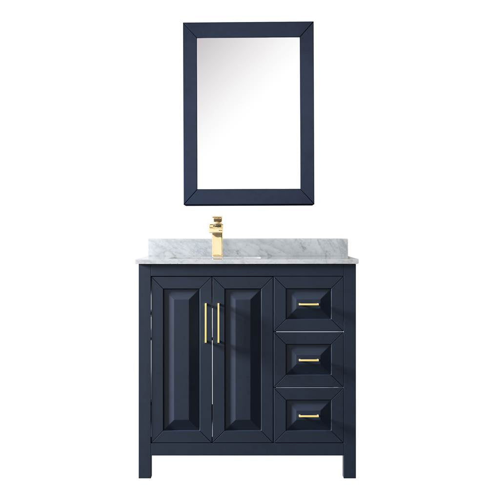 Daria 36 Inch Single Bathroom Vanity in Dark Blue, White Carrara Marble Countertop, Undermount Square Sink, Medicine Cabinet