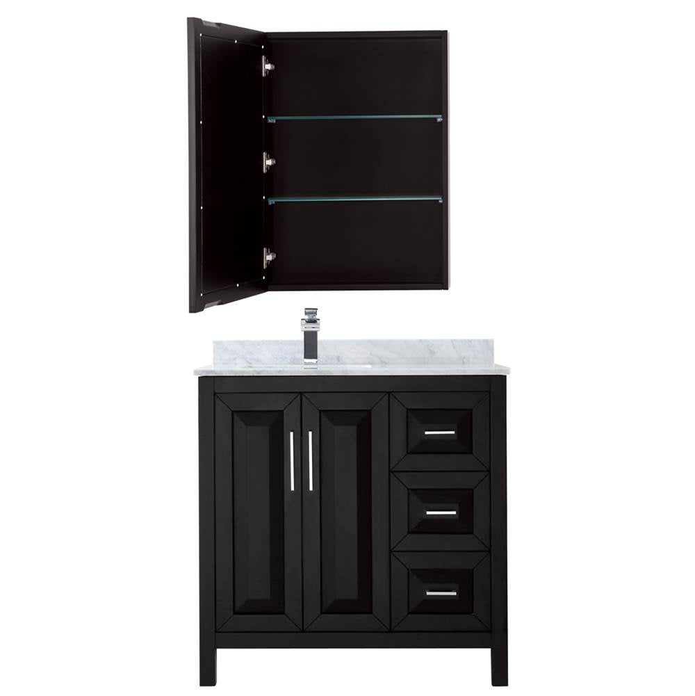 Daria 36 Inch Single Bathroom Vanity in Dark Blue, White Carrara Marble Countertop, Undermount Square Sink, Medicine Cabinet