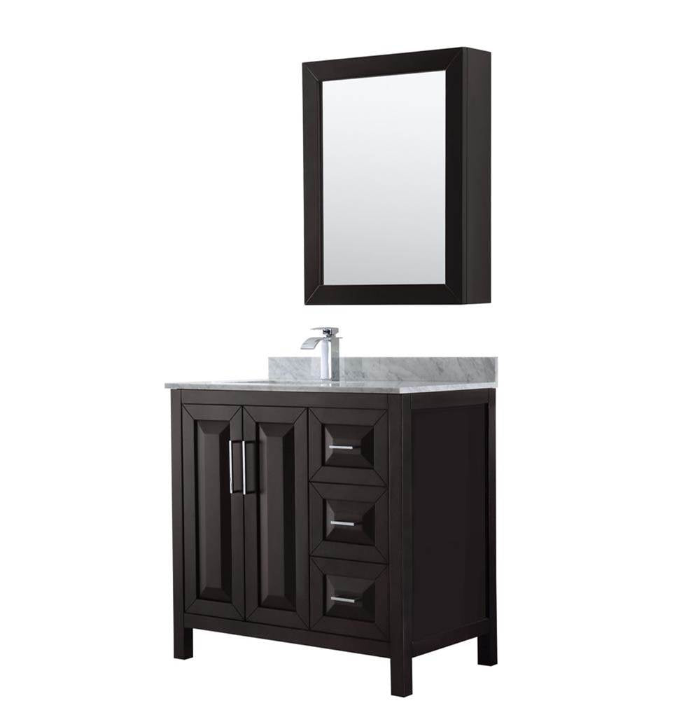 Wyndham Collection - Daria 36 Inch Single Bathroom Vanity in Dark Espresso, White Carrara Marble Countertop, Undermount Square Sink, and Medicine Cabinet - Dark Espresso