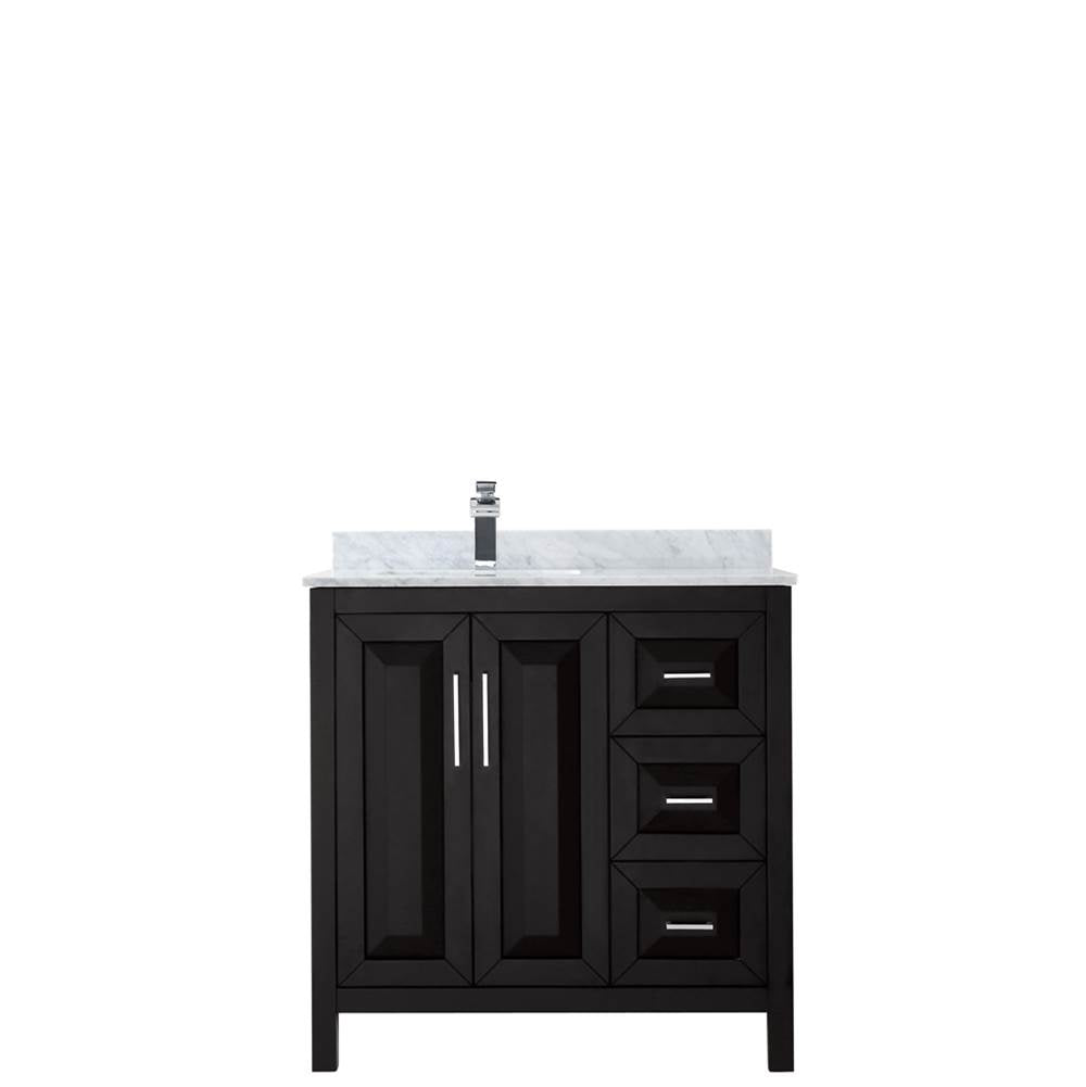 Daria 36 Inch Single Bathroom Vanity in Dark Blue, White Carrara Marble Countertop, Undermount Square Sink, No Mirror