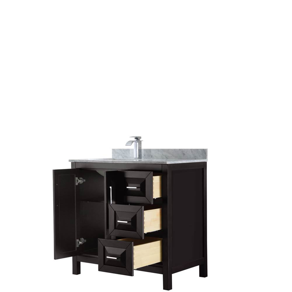Daria 36 Inch Single Bathroom Vanity in Dark Blue, White Carrara Marble Countertop, Undermount Square Sink, No Mirror