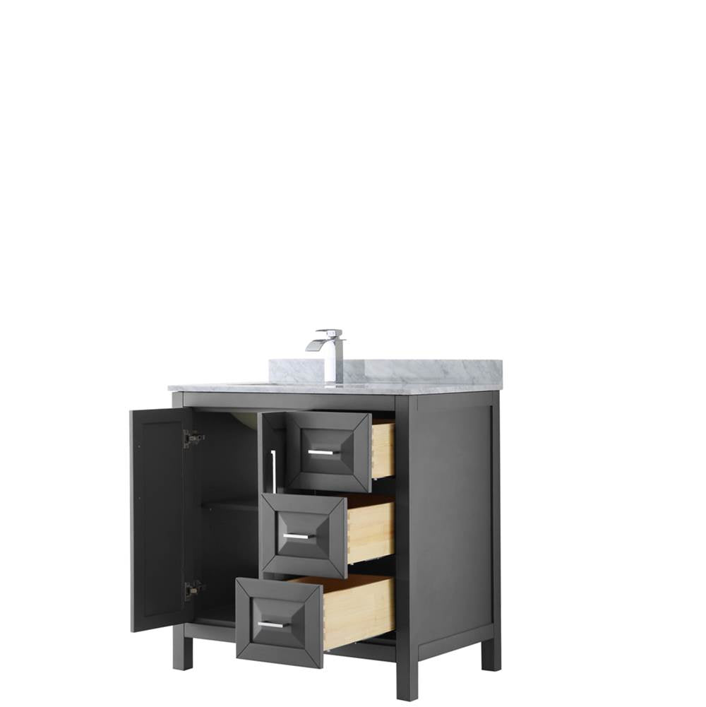 Daria 36 Inch Single Bathroom Vanity in Dark Blue, White Carrara Marble Countertop, Undermount Square Sink, No Mirror