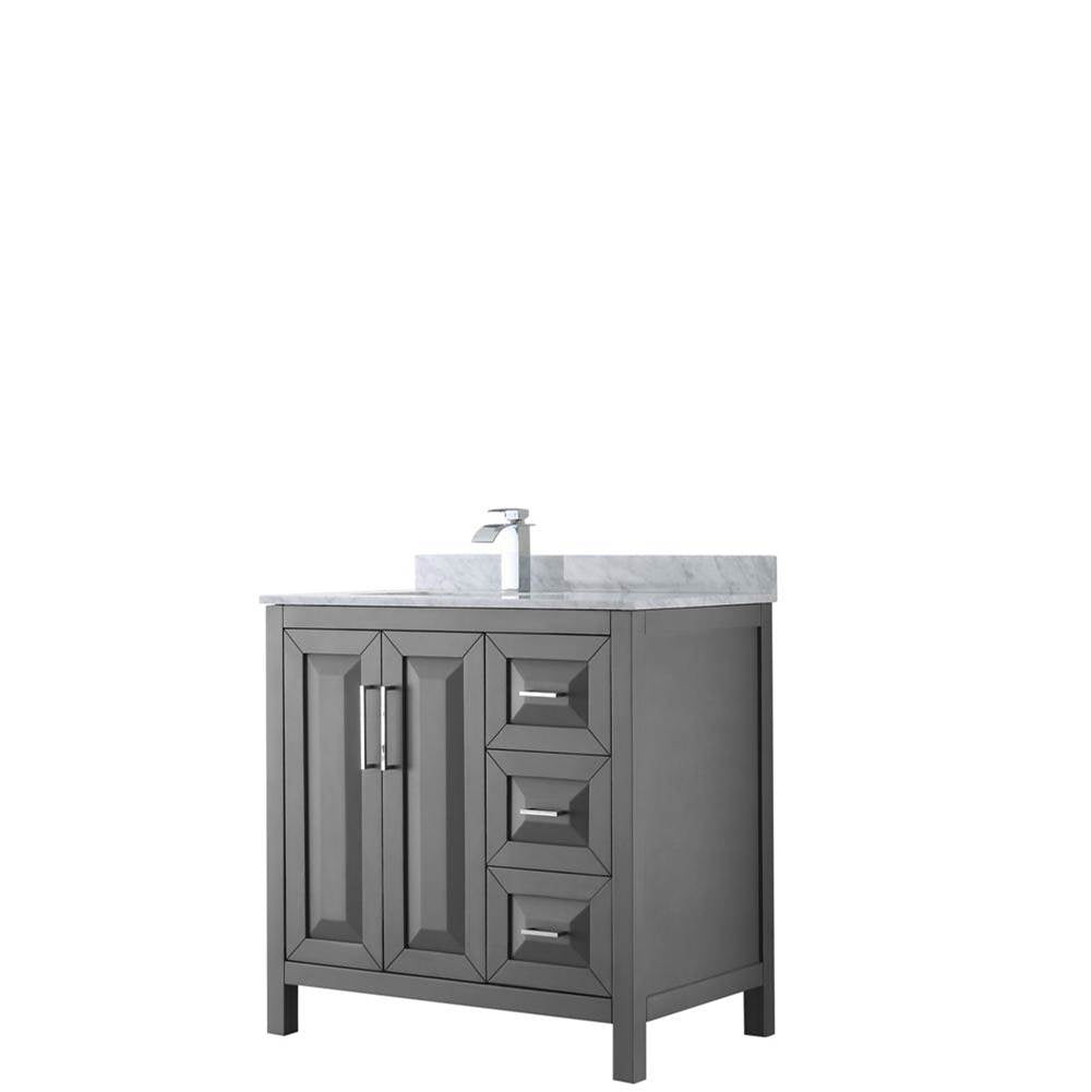 Wyndham Collection - Daria 36 Inch Single Bathroom Vanity in Dark Gray, White Carrara Marble Countertop, Undermount Square Sink, and No Mirror - Dark Gray