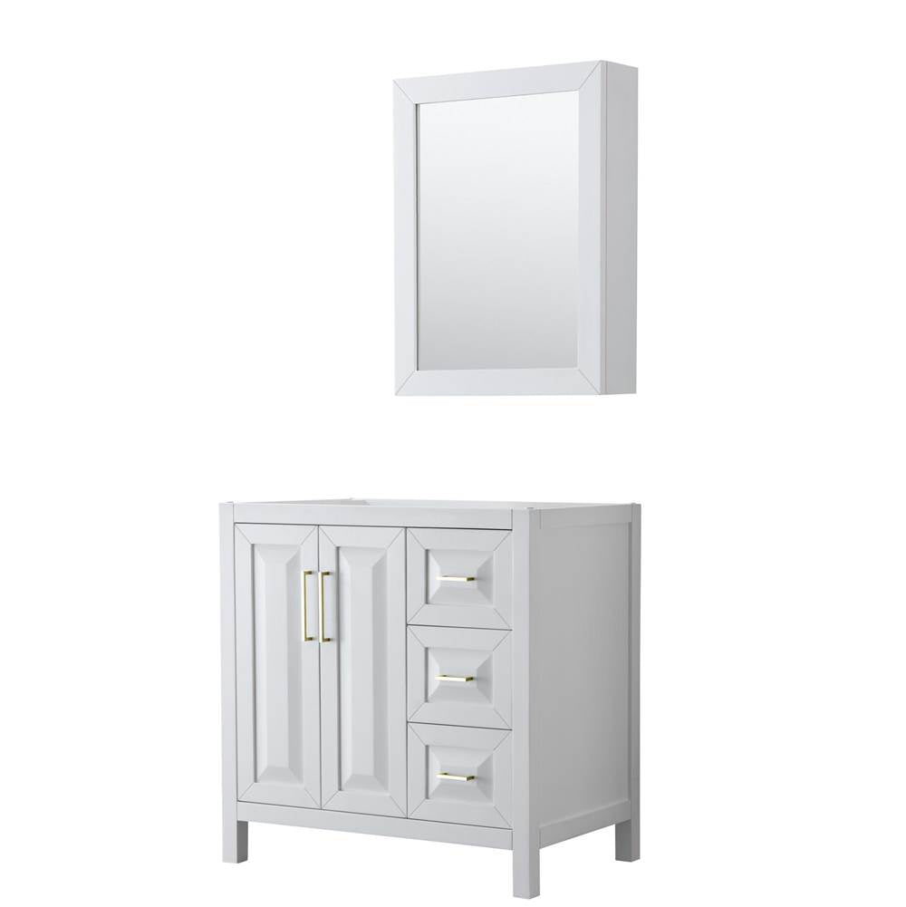 Wyndham Collection - Daria 36 Inch Single Bathroom Vanity in White, No Countertop, No Sink, Medicine Cabinet, Brushed Gold Trim